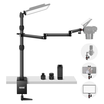 NEEWER Upgraded Overhead Camera Rig with Trifold Camera Boom Arm (Max Load 2lb), 47"/1.2m Telescopic Desk Mount Stand (Max Load 8.8lb) with Phone Clamp Ball Head for LED Light Webcam Mic, TL253A+MH022 - style: TL253A+MH022