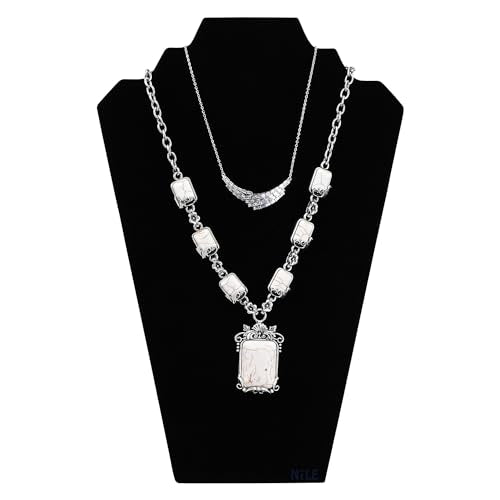 MOOCA 6 Pcs Velvet Covered MDF Wood with Cardboard Easel Multiple Necklace Display, 8 1/2 "W x 3" D x 12 1/2 "H Inches, Black Color - color: Black Velvet