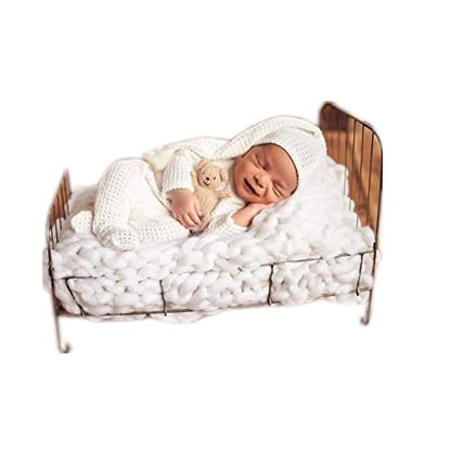 Coberllus Newborn Photography Props Outfit Fabric Sleepy Knot Hat & Footed Romper Bodysuit for Baby Boys Girls Photoshoot - color: Extra White