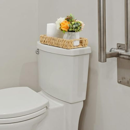 Bathroom Tray, 11 Inch Water Hyacinth Vanity Tray with Handle, Small Wicker Basket for Bathroom Toilet Tank Countertop, Wicker Bathroom Trays for Counter Decor - size: 11.1" x 7.1" x 2.2"