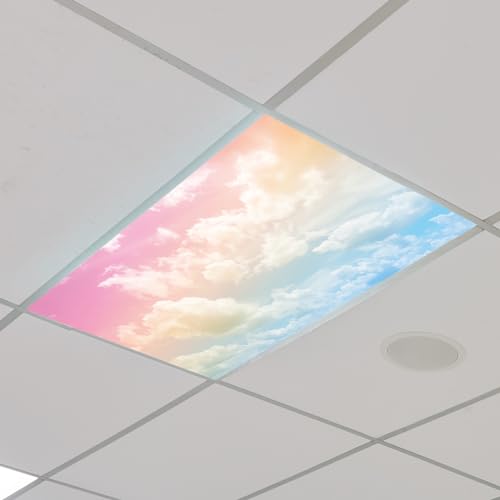 Outus Fluorescent Light Cover Classroom Lighting Cover with 10 Magnets Light Filter Magnetic Ceiling Panel Decoration 2 x 4 ft (23.62 x 47.24 In) Reduce Glare for Office School(4,Rainbow) - style: Rainbow