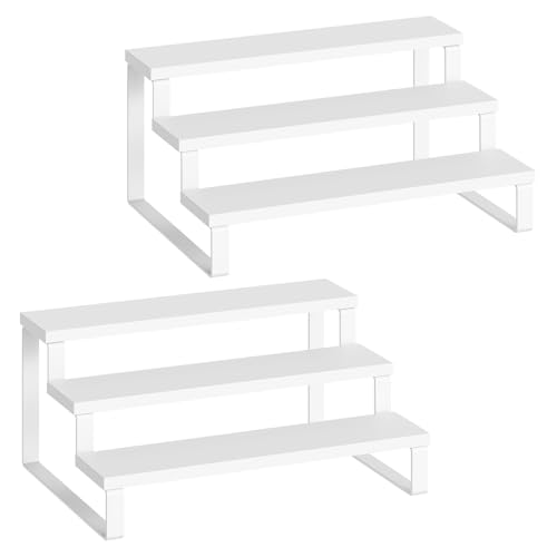 YATINEY Spice Rack, Wooden Display Riser Stand, Set of 2, Vanity Display Stand, Perfume Organizer, Tiered Countertop Organizers, Space Saving, for Kitchen Spices,Syrup, Coffee Mugs, White SR03L2WW - color: White, size: 13.8" x 6.3"