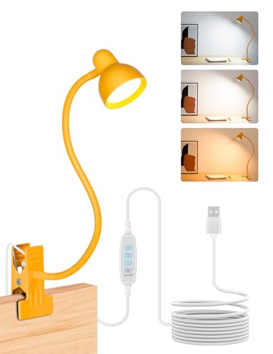 LiFMIRA Clip on Reading Light for Bed 3 Color Modes, 10 Brightness Dimmable, Flexible Gooseneck Clip on Lamp, Eye Care Clip Light for Bed Headboard Desk Home Dorm, Yellow - color: Yellow