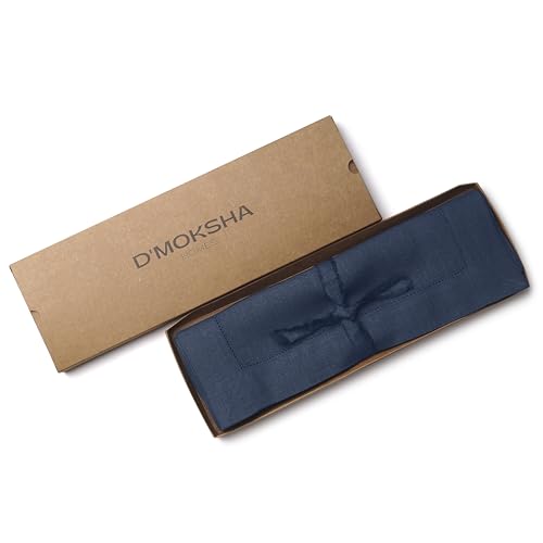 D'Moksha Homes Linen Placemats Set of 4 - Classic Hemstitch Navy Blue Placemats 14 x 19 Inch - 100% Pure Linen Table Mats for Spring - Handcrafted and Machine Washable - color: 02 - Navy Blue