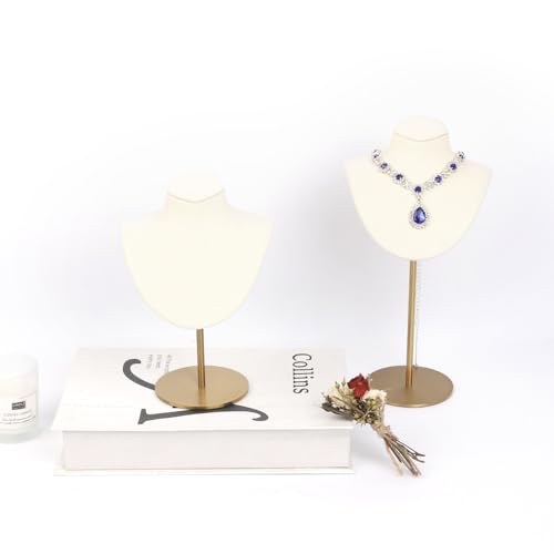 Necklace Display Stand For Selling Velvet Chain Jewelry Bust Holder Organizer With Stainless Steel Stand Jewelry Display - color: Navy-Blue-9.84in