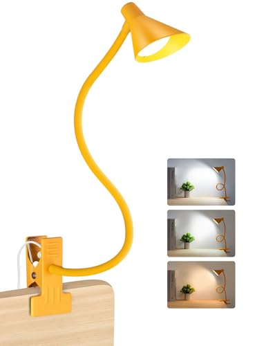 LiFMIRA Desk Lamp Clip on Lamp for Bed Headboard LED Reading Light for Bed, 3 Colors 10 Dimmable Brightness, Book Light for Reading in Bed Flexible Neck Clip on Light Clamp Lamp for Bed Desk(Yellow) - color: Yellow
