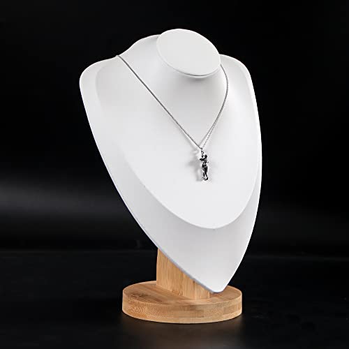 Coward 3D PU Leather Necklace Display Holder Bamboo Chain Jewelry Organizer Model Bust Stand (White pu, 11.4") - color: White PU, size: 11.4" Hight