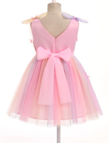 IMEKIS Toddler Kids Girls Butterfly Dress Sparkle Sequins Tulle Wedding Formal Birthday Dresses 2-10T - color: Rainbow Pink, size: 2-3T