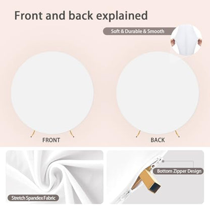 6.5 FT White Round Backdrop Cover, Double-Sided Circle Fabric Photo Background with Zipper for Photography Party Birthday Wedding Baby Shower Home Decorations (Elastic) - size: 6.5 FT