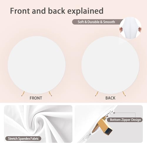7.2 FT White Round Backdrop Cover, Double-Sided Circle Fabric Photo Background with Zipper for Photography Party Birthday Wedding Baby Shower Home Decorations (Elastic) - size: 7.2FT