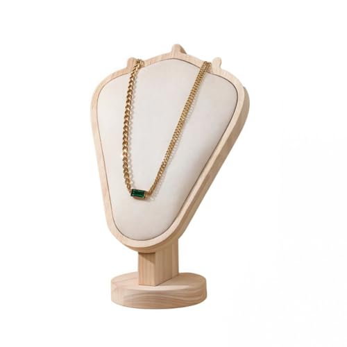 Natural Body Wood Necklace Display Stand with Beige Flannelette Soft Mat Necklace Holder Organizer Desktop Stand for Home Store Dresser-3.3"x5.8"x8.4" - color: Natural-Beige, size: 3.3"x5.8"x8.4"