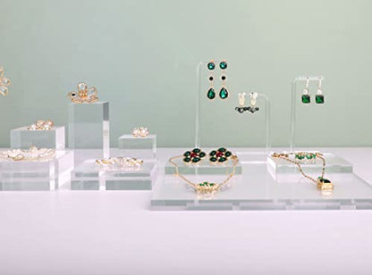 Acrylic earring display risers for selling, Transparent jewelry display riser stand, clear ring riser tray for boutique store selling, Jewelry photo props【3.15 L x3.15 W x0.39 H inch 2pcs】 - size: 3.15 L x3.15 W x0.39 H inch 2pcs