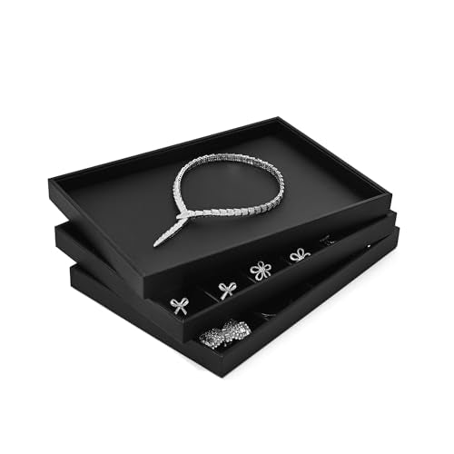 Black PU Leather Jewelry Display Flat Tray Ring Necklace Watch Organizer Display Tray (1 grid) - style: Flat Tray