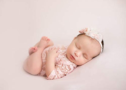 Newborn Lace Romper, 2 PCS Baby Girl Photography Props, Newborn Girl Photography Outfits with Flower Headband for Infants - color: Pink