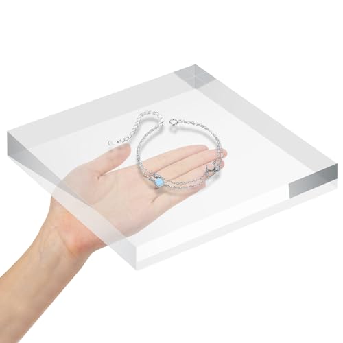 1 Pack 8 x 8 x 1 Inch Acrylic Block for Display, Acrylic Base Stand, Clear Polished Acrylics Cube, Trophy Base Jewelry Display Stand Pedestal Stand for Collectibles Jewelry Props Plant Display