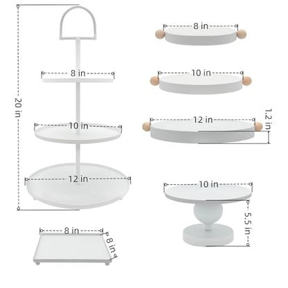 Set of 7 White Cake Stands Metal Dessert Display Holder Round 3 Tier Cupcake Stand Serving Tray Platter Cake Pedestal Stand for Party Weddings Birthday Baby Showers Anniversary - color: White