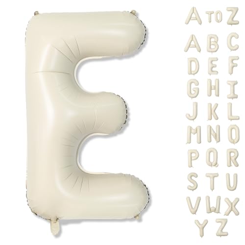 Big Letters Balloon E, 40 Inch Cream White Sand Helium Mylar Alphabet for Customizing Name, Self Inflating Beige Foil Custom Letter for Girls Birthday Party Baby Shower Decoration - color: Cream, size: Letter E