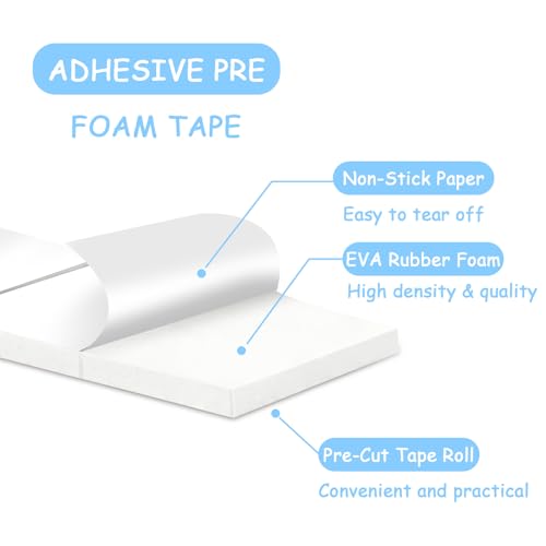 Double Sided Foam Tape Squares 0.75 X 0.5 Pre Cut Foam Adhesive Squares Roll with Acrylic Storage Box 3D Foam Tape for Crafts Arts Sewing DIY Office Supplies (Tape+Box, White) - color: White, style: Tape+Box