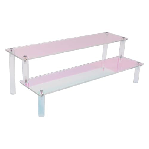 MY MIRONEY 2 Tier Acrylic Riser Display Shelf Iridescent Display Stand Figurines Decoration Organizer Cupcakes Holder for Display Food Desserts Collectibles Perfume Makeup(11.81" x 5.04" x 3.94") - size: 11.81" x 5.04" x 3.94"