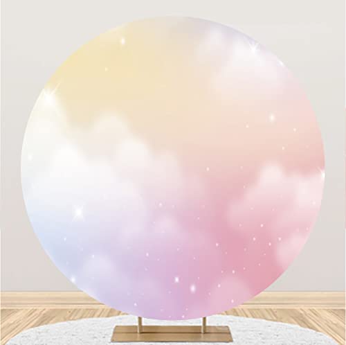Yeele 6.5x6.5ft Colorful Cloud Pastel Rainbow Round Backdrop Abstract Gradient Color Photography Background Newborn Baby Shower Kids Birthday Party Decoration Banner Cake Table Supplies Portrait Props