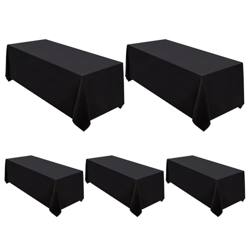 Surmente 5 Pack Black Tablecloth 90 x 156-inch Rectangular Polyester Table Cloth for Weddings, Banquets, or Restaurants - color: Black, size: 90x156 in, 5 Pack