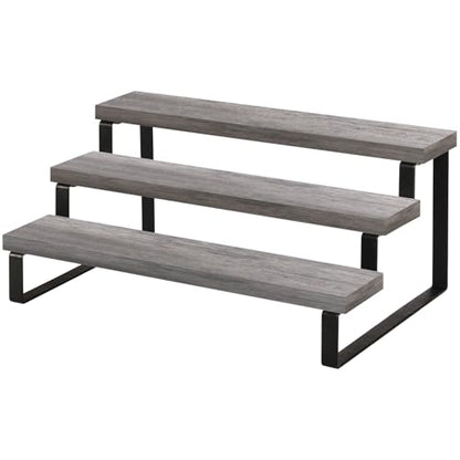 YINMIT Wooden Display Riser Stand, Tiered Perfume and Cologne Organizer Stand, 3 Tier Spice Rack Organizer, Rustic Display Shelf for Candles (3 Tier,Grey) - color: 3 Tier,Grey