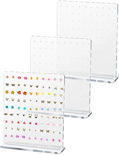 NiHome Acrylic Earring Stand 3PCS, Exquisite Double-Sided Acrylic Earring Organizer with 90 Holes Each - Lightweight and Sturdy Material, Unique Design with Larger Holes for Special Sizes - color: Frosted-Square Base
