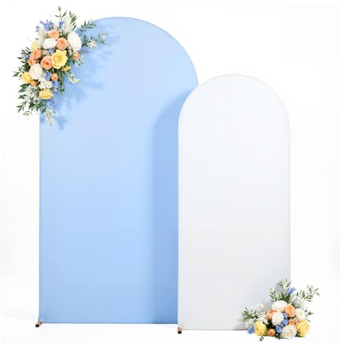 7.2FT 6FT Arch Backdrop Cover for Wedding, Set of 2 Stretchy Spandex Fitted Arch Stand Cover for Baby Shower, Birthday Party Decor, Chiara Backdrop Cover with Double-Sided Design(White, Blue) - color: White+Blue