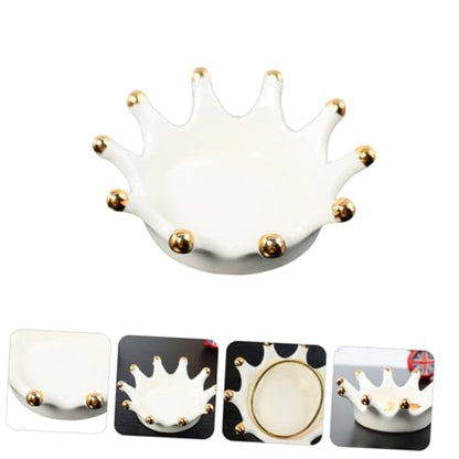 SUPVOX Crown Ceramic Jewelry Tray Decorative Earring Ring Dish Photo Prop Organizer for Vanity Table Key Storage