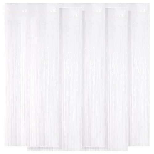 5 Pack White Fringe Foil Curtain 3.2ft x 8.2ft Tinsel Backdrop Streamers for Birthday Party Decoration Wedding Christmas - color: White