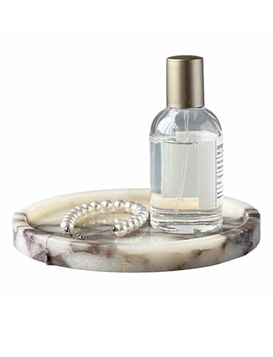 Marble Tray - 6" Jewelry Dish & Vanity Decor, Natural Stone Tray for Bathroom Kitchen Countertop, Small Trinket & Ring Organizer for Brides & Home (Calacatta Viola Round) - color: Calacatta Viola R