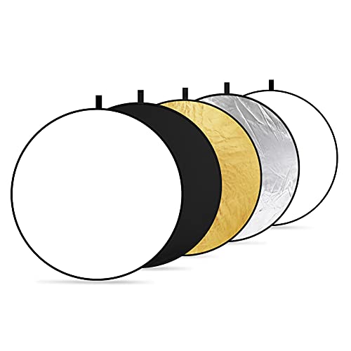 NEEWER 43 Inch/110 Centimeter Light Reflector Diffuser 5 in 1 Collapsible Multi Disc with Bag - Translucent, Silver, Gold, White, and Black for Studio Photography Lighting Outdoor - size: 110cm