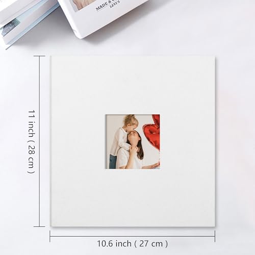 Vienrose Large Photo Album Self Adhesive for 4x6 8x10 Pictures Linen Scrapbook Album DIY 40 Blank Pages with A Metallic Pen - color: White, size: 11"x10.6" 40pages