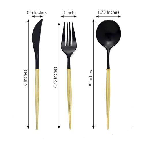 Efavormart 24-Pack 8" Black and Gold Disposable Plastic Silverware; High-Fashion Dual-Tone Heavy-Duty Cutlery for Avant-Garde Industrial Weddings and Modern Corporate Galas - color: Black, size: 8"