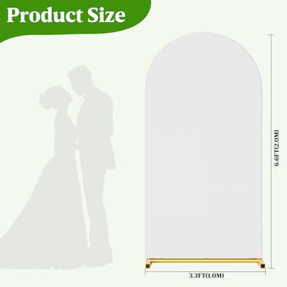 Arch Backdrop Stand and Cover Set, 6.6 x 3.3FT Gold Metal Wedding Arch for Ceremony, Heavy Duty Balloon Arch Stand with White Spandex Cover for Birthday Party, Baby Shower, Graduation, Event Decor - size: 6.6 Ft