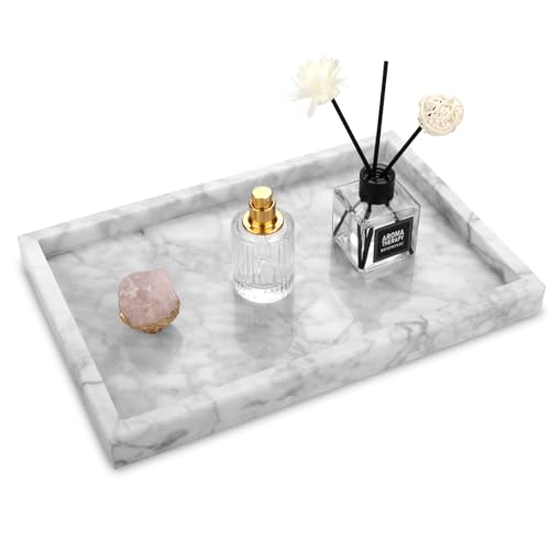 Marble Bathroom Vanity Tray, Natural Luxury Vanity Home Kitchen Bathroom Table Tray, Stone Decorative Countertop Dresser Trays for Key Coffee Perfume Jewelry Makeup (Carrara White, 12"x 8" x1.2") - color: Carrara White, size: 12" x 8" x 1.2"