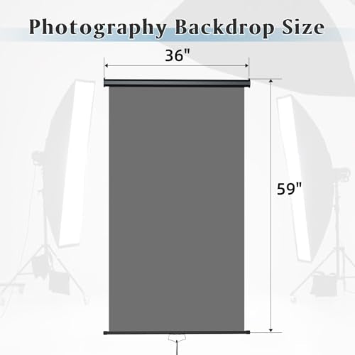 Retractable Gray Photography Backdrop 36" x 59", Portable Roll-Up, Pull-Down Background, Auto-Lock Backdrop Screen for Passport Photo, Product Photography, Headshots, Video Studio - color: Gray