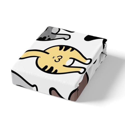 Manfei Lovely Cat Fitted Sheet Cute Kitten Butt of Cat Doodle Bedding Set 2pcs for Kids Boys Animal Theme Sheet Set Soft Polyester Bed Sheets (1 Fitted Sheet + 1 Pillow Case) Twin Size - color: Multi 993, size: Twin (39*75*16")