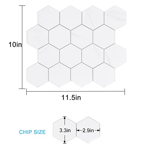 New Upgrade Premium Hexagon Peel and Stick Tile Backsplash, White Waterproof Stick on Backsplash, Self-Adhesive Marble Tiles for Kitchen,Bathroom and Bedroom，10-Sheet. - color: White