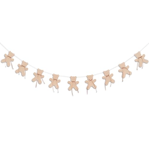 ZAIBIANHAO We Can Bearly Wait Banner - Teddy Bear Gender Reveal Party Garland For Baby Shower, Neutral Boho Bear Theme Birthday Party Hanging Banner Photo Props - color: cloth bear brown