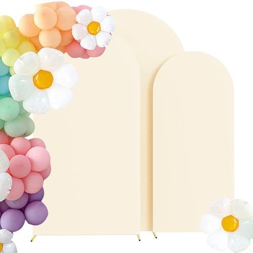 HAINARverS Set of 3 Wedding Arch Cover 6FT,6.6FT,7.2FT Spandex Fitted Stretchy Arch Stand Covers,2 Sided Round Top Chiara Backdrop Cover for Birthday Party Banquet Baby Shower Arch Decoration(Beige) - color: Beige, size: 6FT,6.6FT,7.2FT