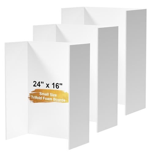 Ndsox 3 Pack 24" x 16" White Trifold Poster Board Foam Core, Small Tri Fold Foldable Display Posterboard Foam Project Boards for School Projects, Photos Displays & Business Presentations - size: 24 X 16 Inch