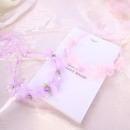 Adjustable Flower Crown Headband for Women - Floral Garland Hair Wreath with Crystal Accents Perfect for Weddings Flower Wands Photo Props (Pink+Purple Beaded, Adjustable) - color: Pink+Purple Beaded