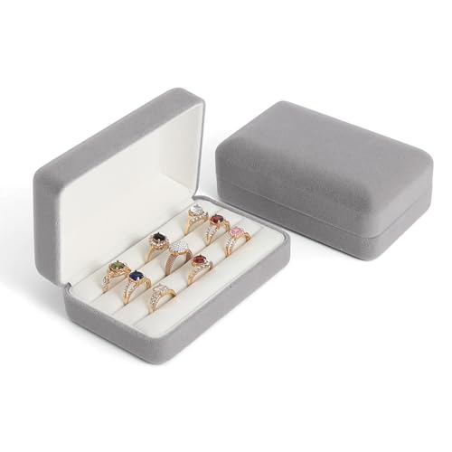 Small Ring Organizer Box. Ring Box for Multiple Rings, Travel Ring Jewelry Storage Case. Portable Ring Display Holder for Women (small grey) - color: small grey