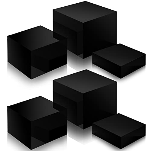 Bucherry 6 Pcs Acrylic Display Risers - Nesting Cubes 5 Sided with Hollow Bottoms Display Stand Shelf for Cosmetics Food Collectibles Jewelry Figures Show (Black) - color: Black