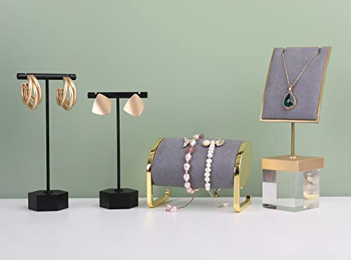 Black Metal 2pcs Earring Display T Stand for Show, T Bar Jewelry Holder Tree for Retail Photography 【Black-Hexagon Base 2pcs Height 4.5" and 5.3"】 - color: B1/Black Hexagon Base 2pcs Height 4.5" and 5.3"