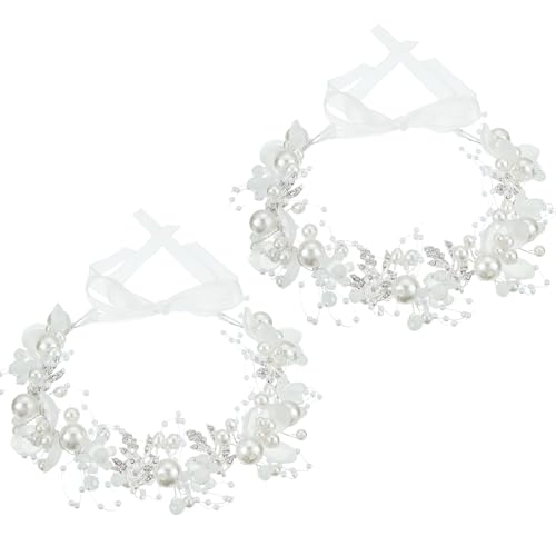Retrowavy 2 Pcs Flower Girl Headpiece, Flower Girl Hair Accessories Rhinestone Crystal Princess Pearl Headband Bridal Hair Headband for Wedding First Communion(Silver) - color: Silver