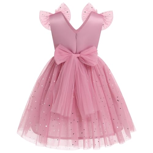 IMEKIS Toddler Kids Girls Butterfly Dress Sparkle Sequins Tulle Wedding Formal Birthday Dresses 2-10T - color: Dusty Pink, size: 7-8 Years