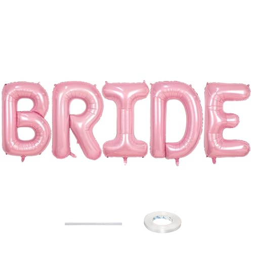 40 Inch Pastel Pink BRIDE Balloons Bachelorette for Bridal Shower, Light Pink BRIDE Mylar Foil Balloon Letter, Baby Pearl Pink Alphabet Balloon for Wedding Engagement Bride to be Party Decorations - color: Pastel Pink - Birde
