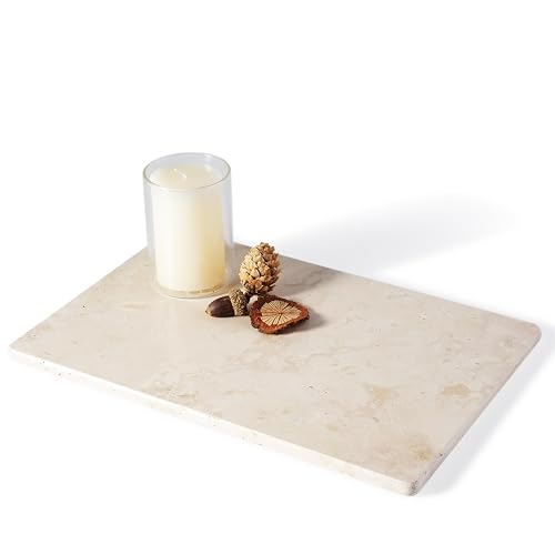 Italian Natural Travertine Tray, 12" x 8" Vanity Decorative Marble Tray for Jewelry, Ring Holder, Perfume Organizer Candle Tray for Bedroom/Bathroom/Kitchen Countertop - color: Travertine, size: 12" x 8" x 0.4"